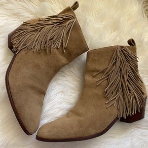 Via Spiga Tan Suede Fringe “Carey” Booties 9